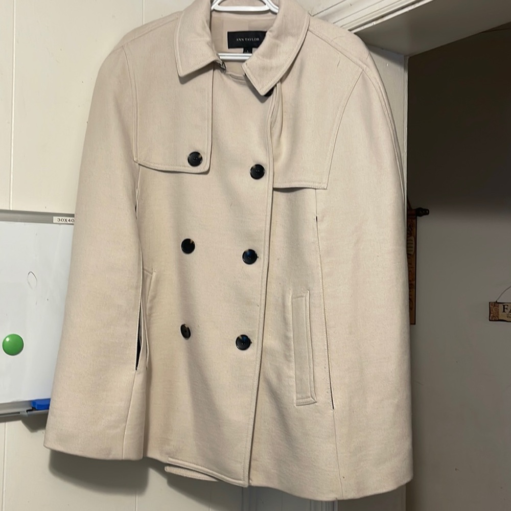 Ann Taylor double breasted cream cape poncho - Size Large